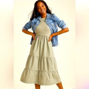 MAURICES Women's Size 2X XXL Olive Green Sleeveless Tiered Tank Cotton Dress